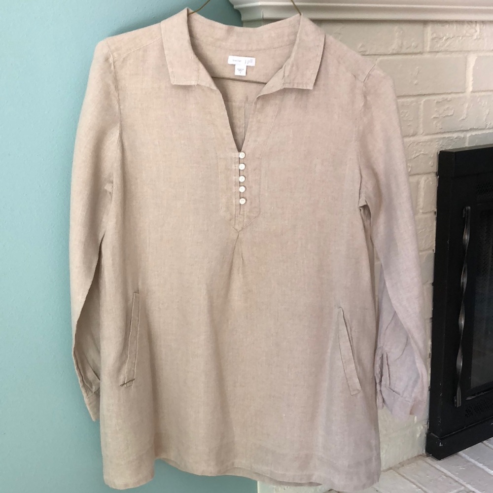 J Jill Love Linen Tunic Top - Button Long Sleeves